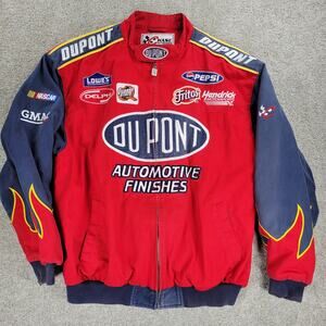 Vtg Chase‎ DuPont Racing Nascar Jacket Men L Red Jeff Gordon Flames Embroidery